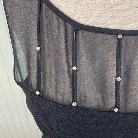 Vintage Evan-Picone Black Chiffon Sleeveless Rhinestone Cocktail Dress Size 6 - Picture 4 of 8